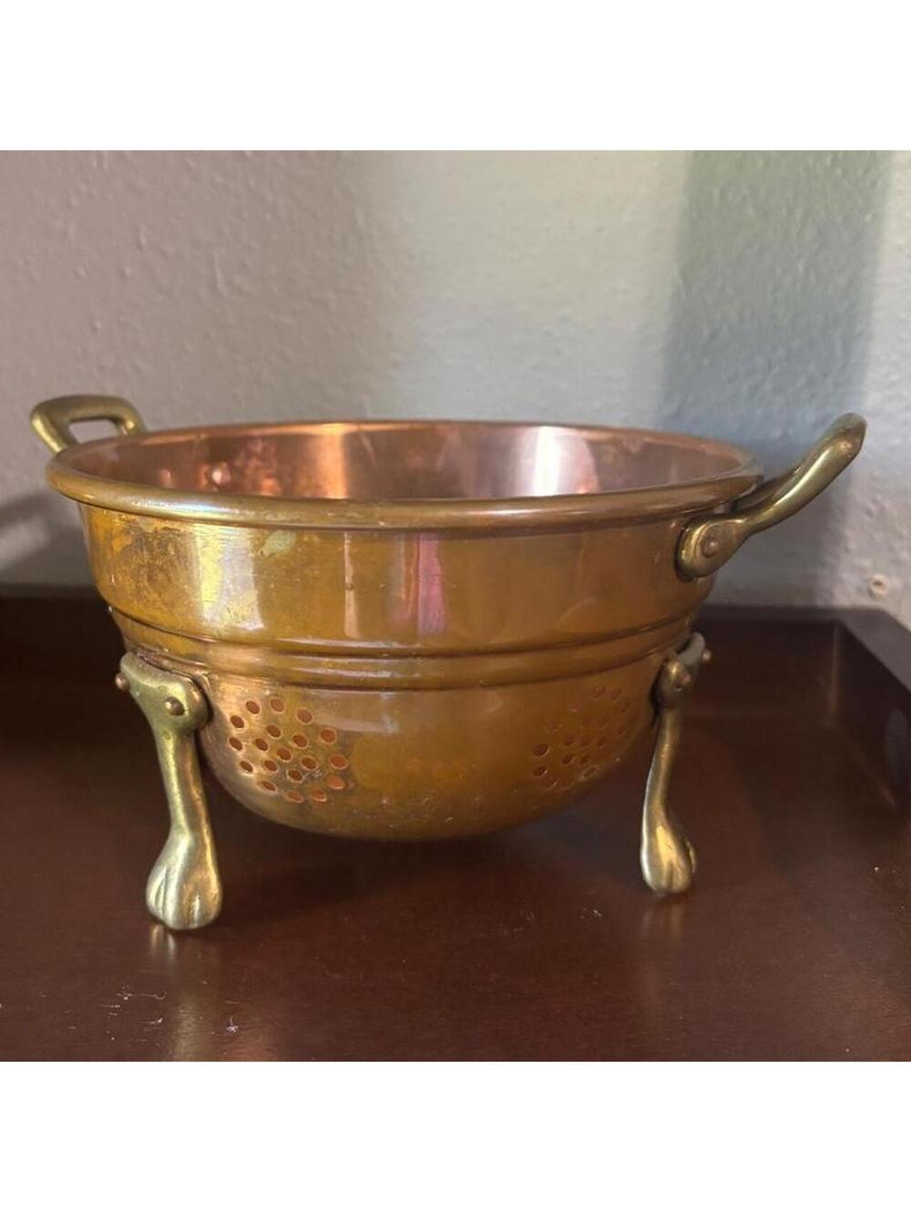 Claw foot cooper and brass colander